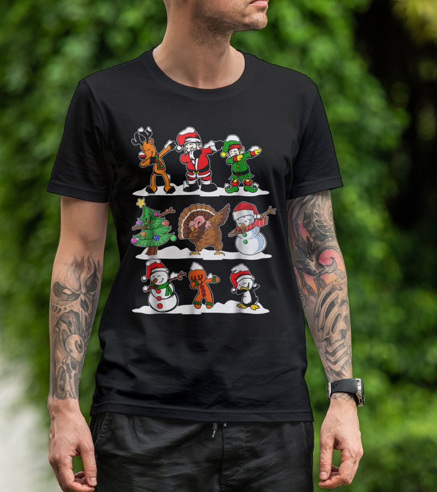 Christmas Dabbing Santa Elves Reindeer Snowmen Turkey Penguin Gingerbread Tree T-Shirt