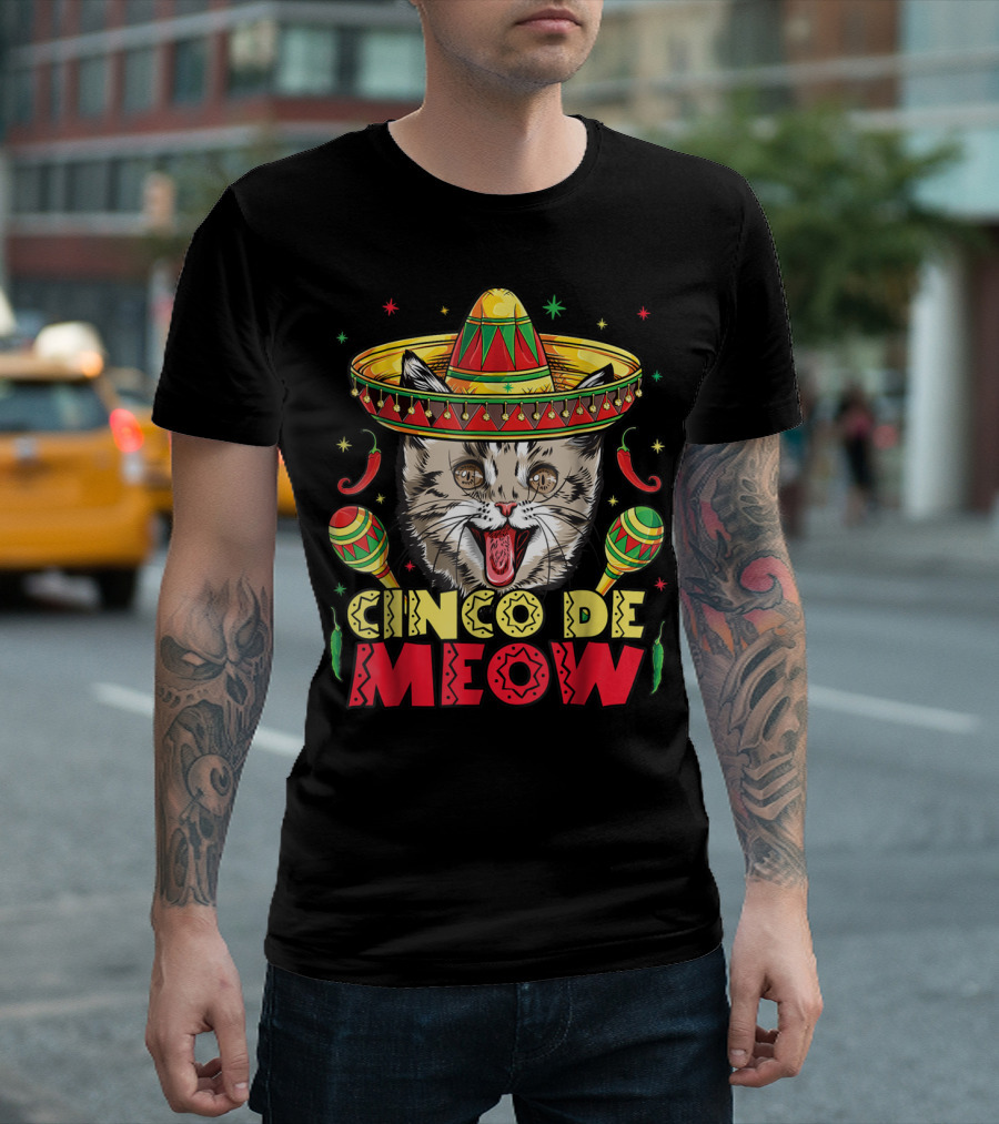 Cinco De Meow Cat Sombrero Maracas Festive Kitten T-Shirt