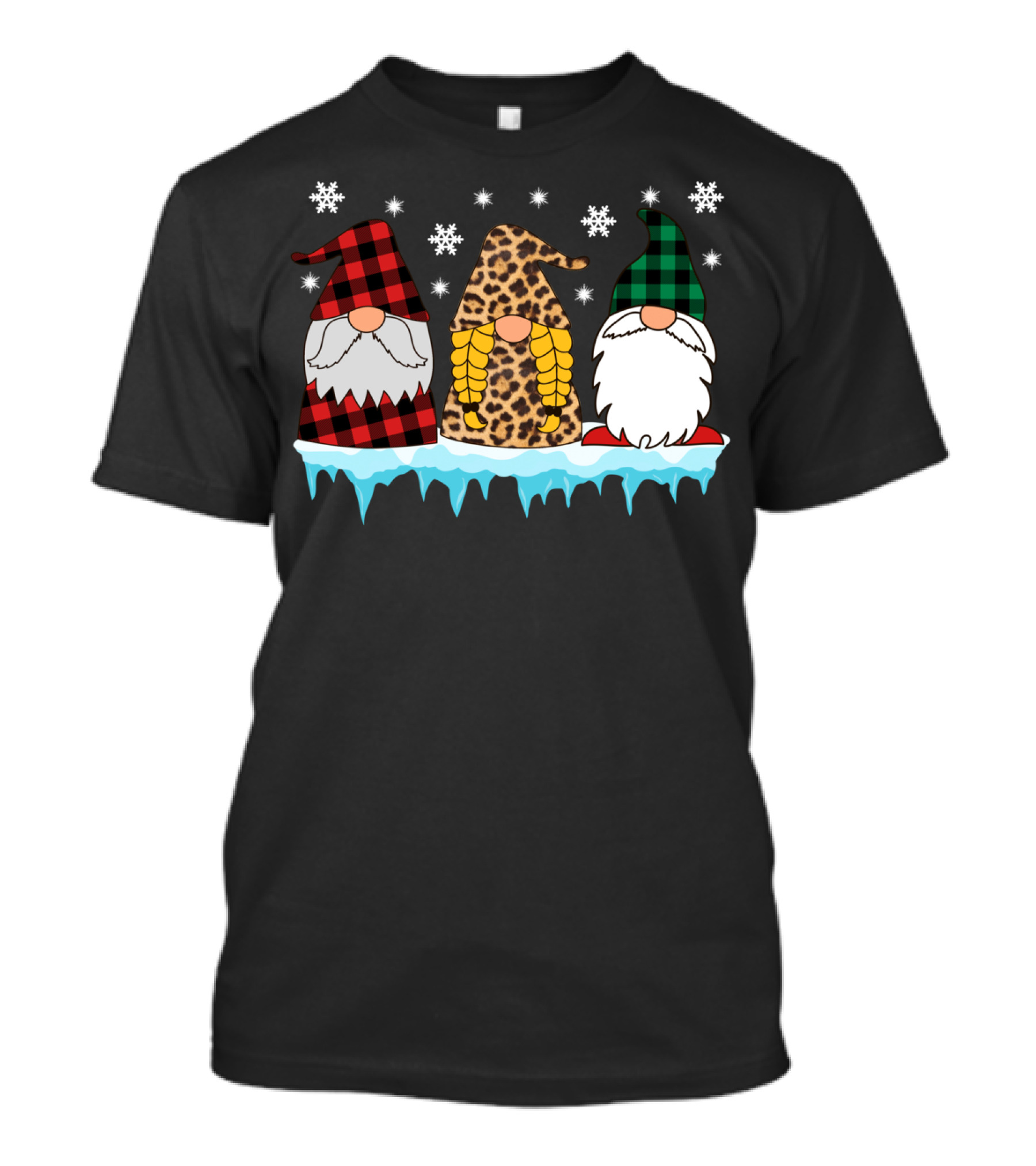 Gnome Christmas Leopard Plaid Snowflake Trio Matching Group T-Shirt