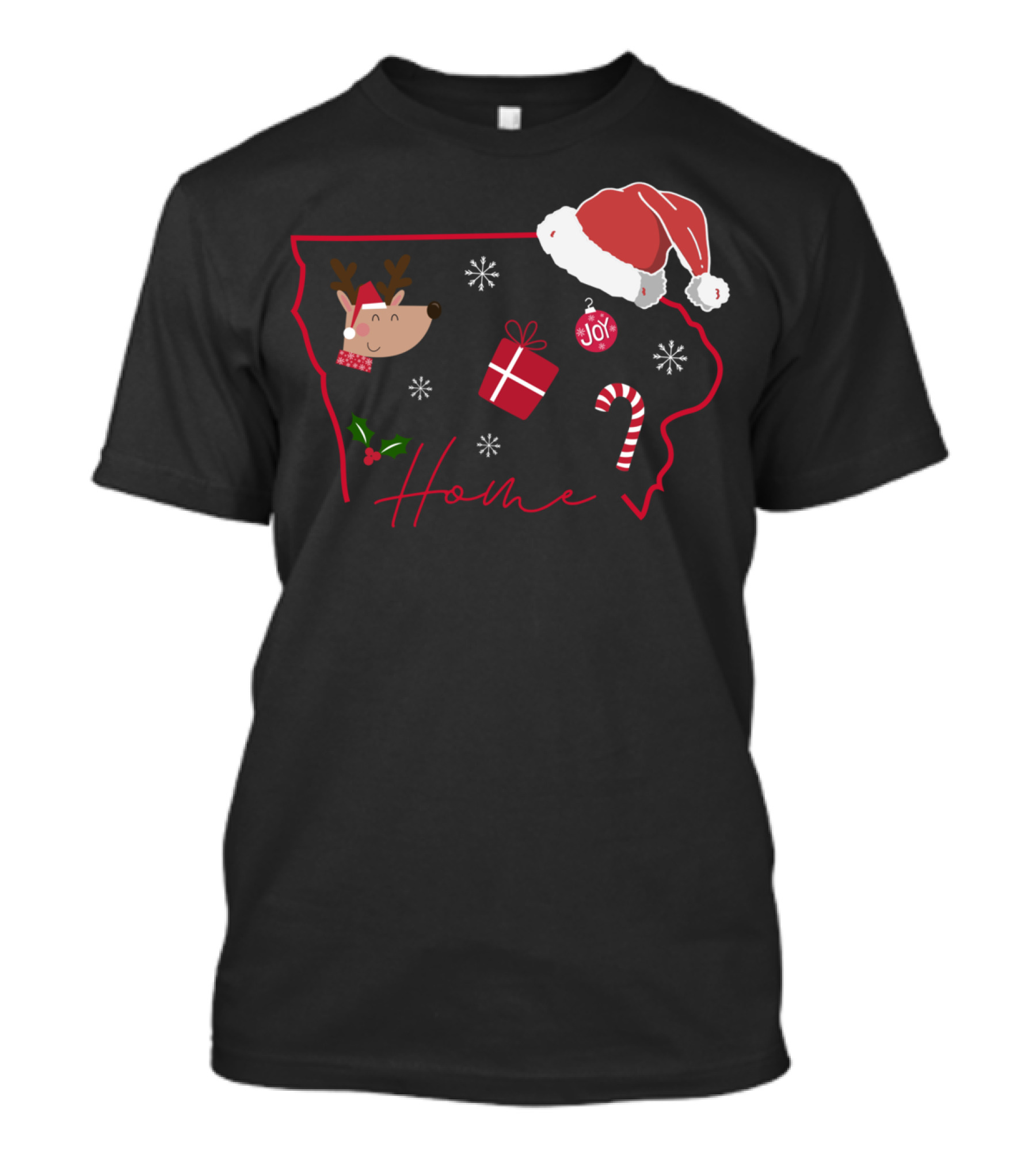 Iowa Christmas Home Joy Reindeer Gift Candy Cane Snowflakes Santa Hat T-Shirt