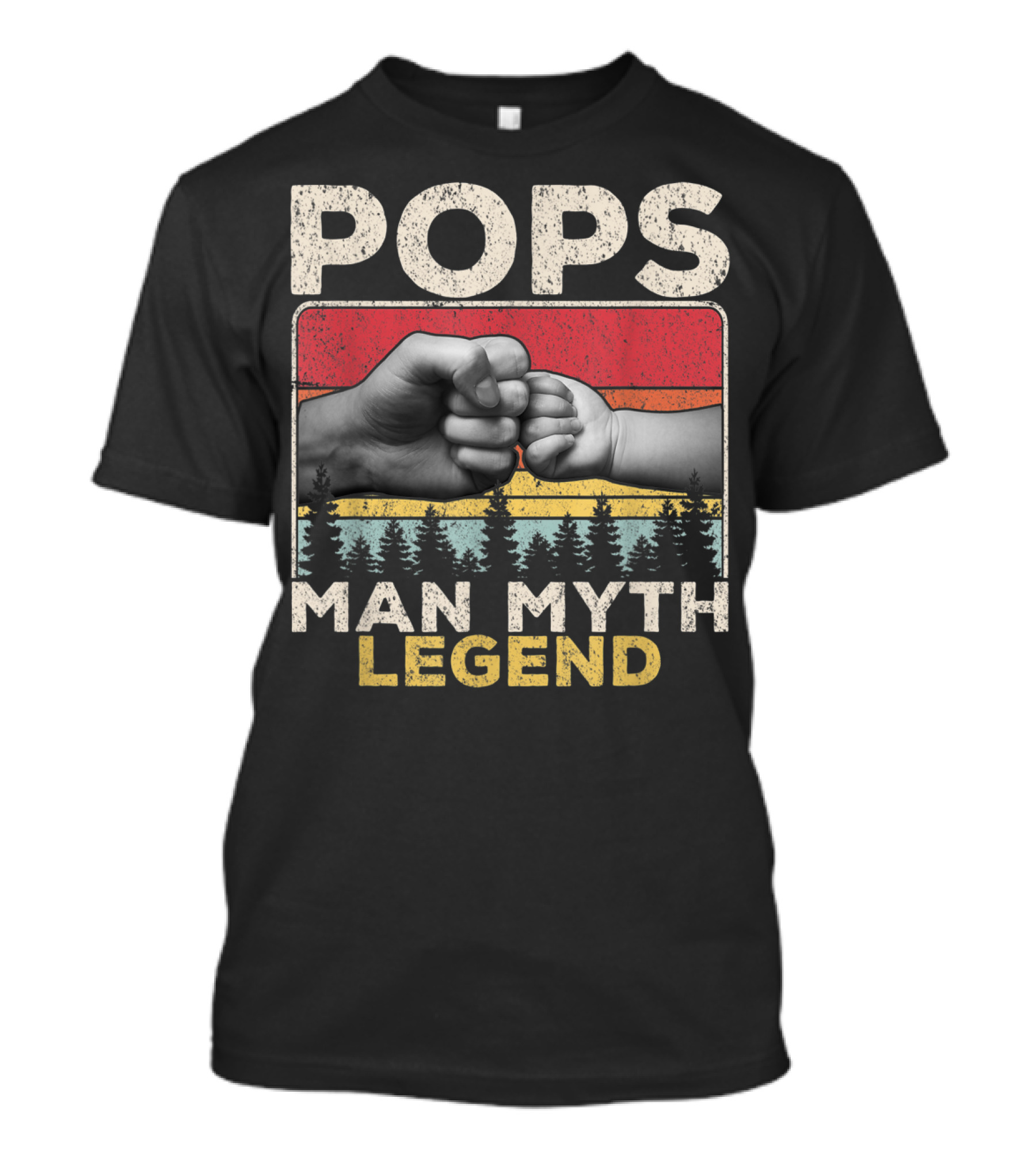 Pops Man Myth Legend Vintage Mens Dad Fist Bump Retro Forest Sunset T-Shirt