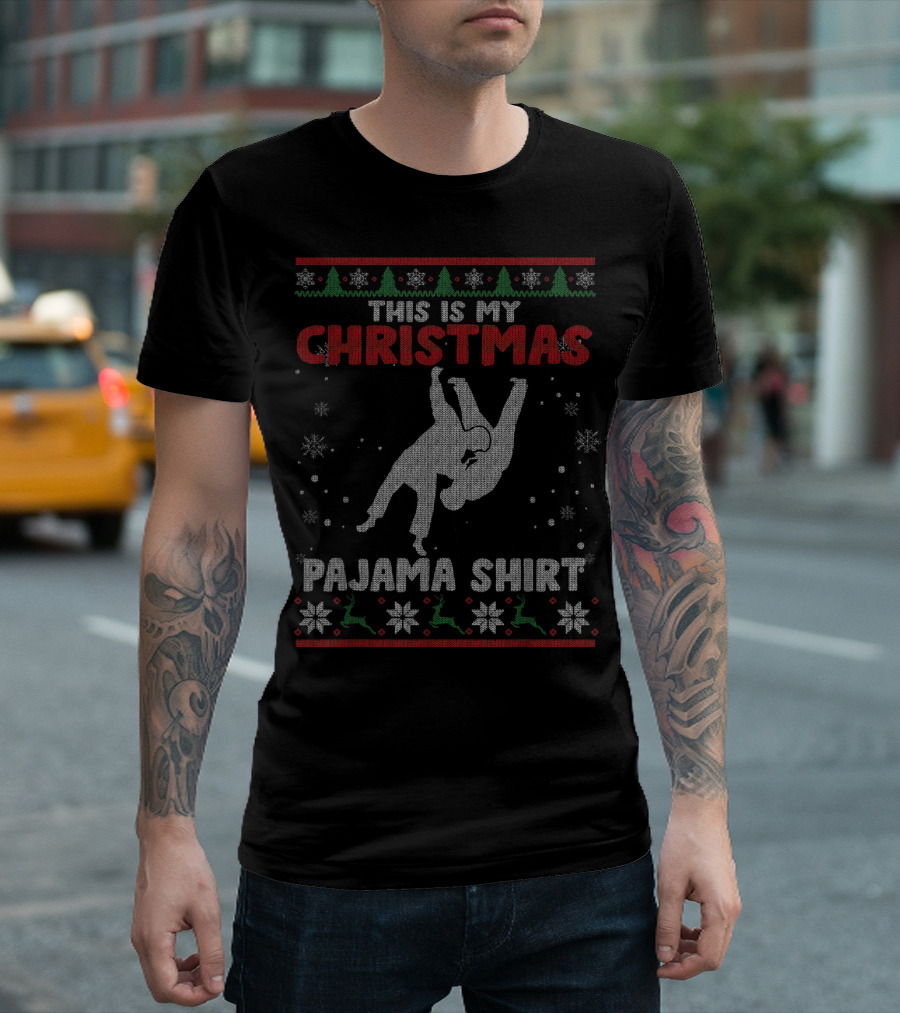This Is My Christmas Pajama Shirt with Judo Silhouette and Snowflake T-Shirt