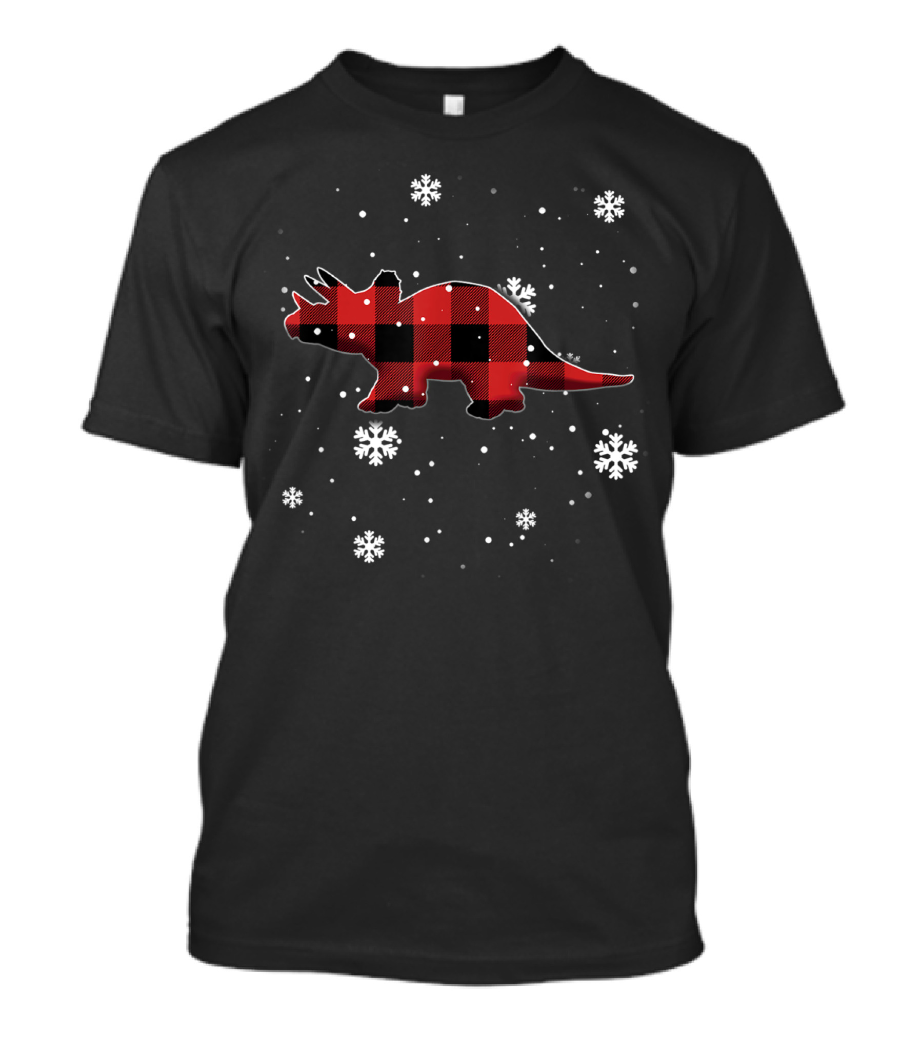 Triceratops Plaid Dinosaur With Snowflakes T-Shirt