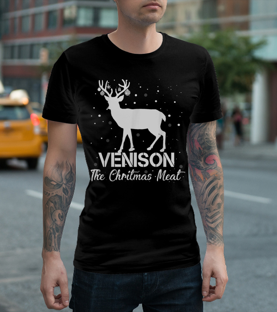 Venison Christmas Meat Deer With Ornaments Snowflakes T-Shirt