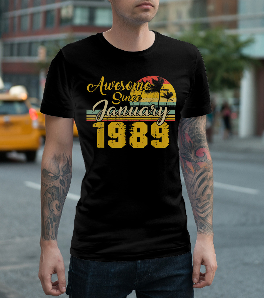 Awesome Since January 1989 Vintage Retro Palm Sunset T-Shirt