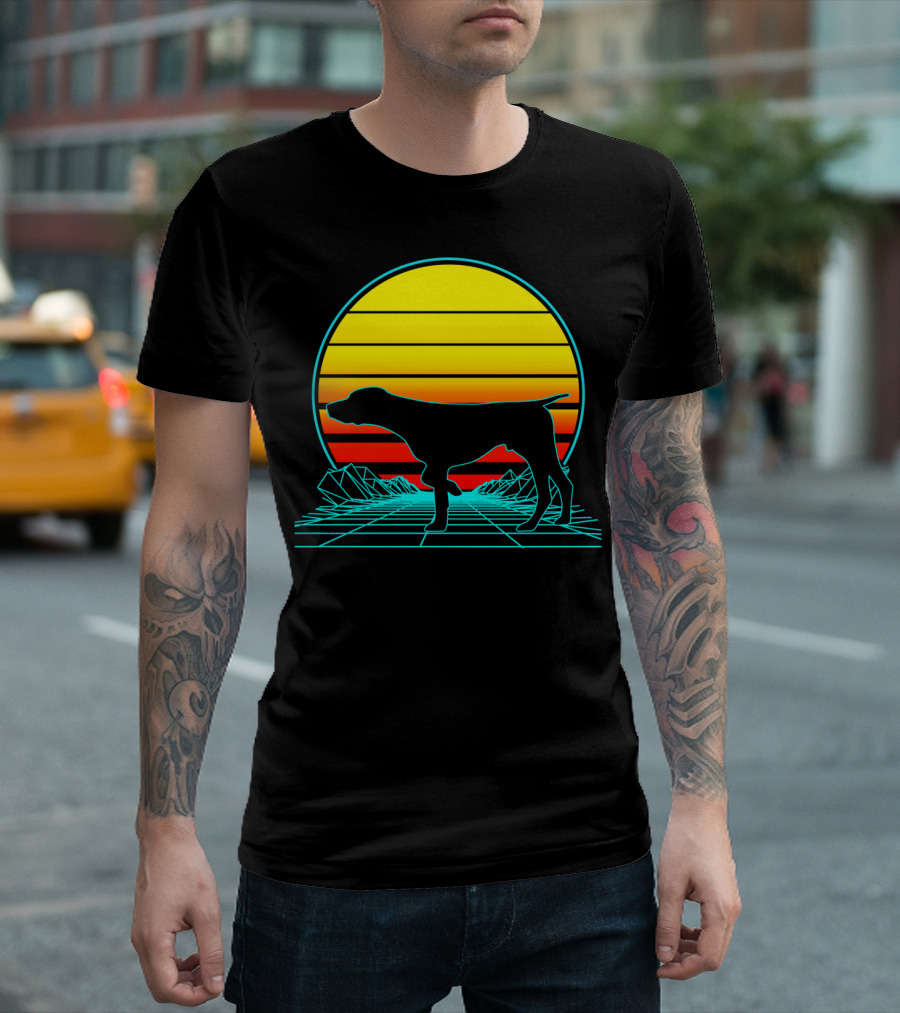 Vintage German Shorthair Pointer Vaporwave Retro Sun Grid T-Shirt
