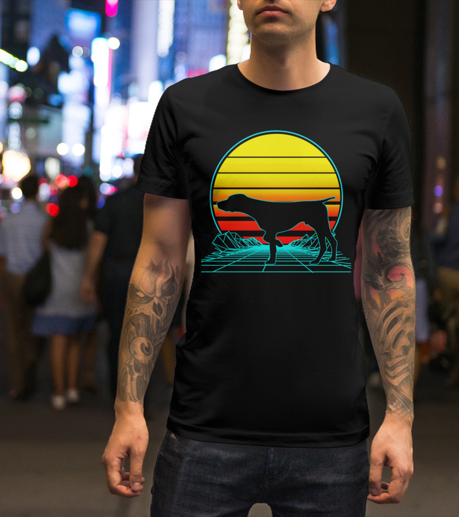 Vintage German Shorthair Pointer Vaporwave Retro Sun Grid T-Shirt