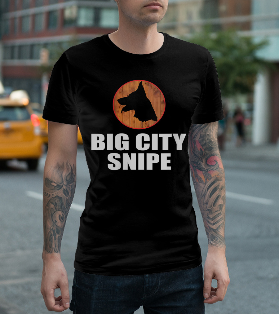 Big City Snipe Dog Silhouette On Wood Background T-Shirt