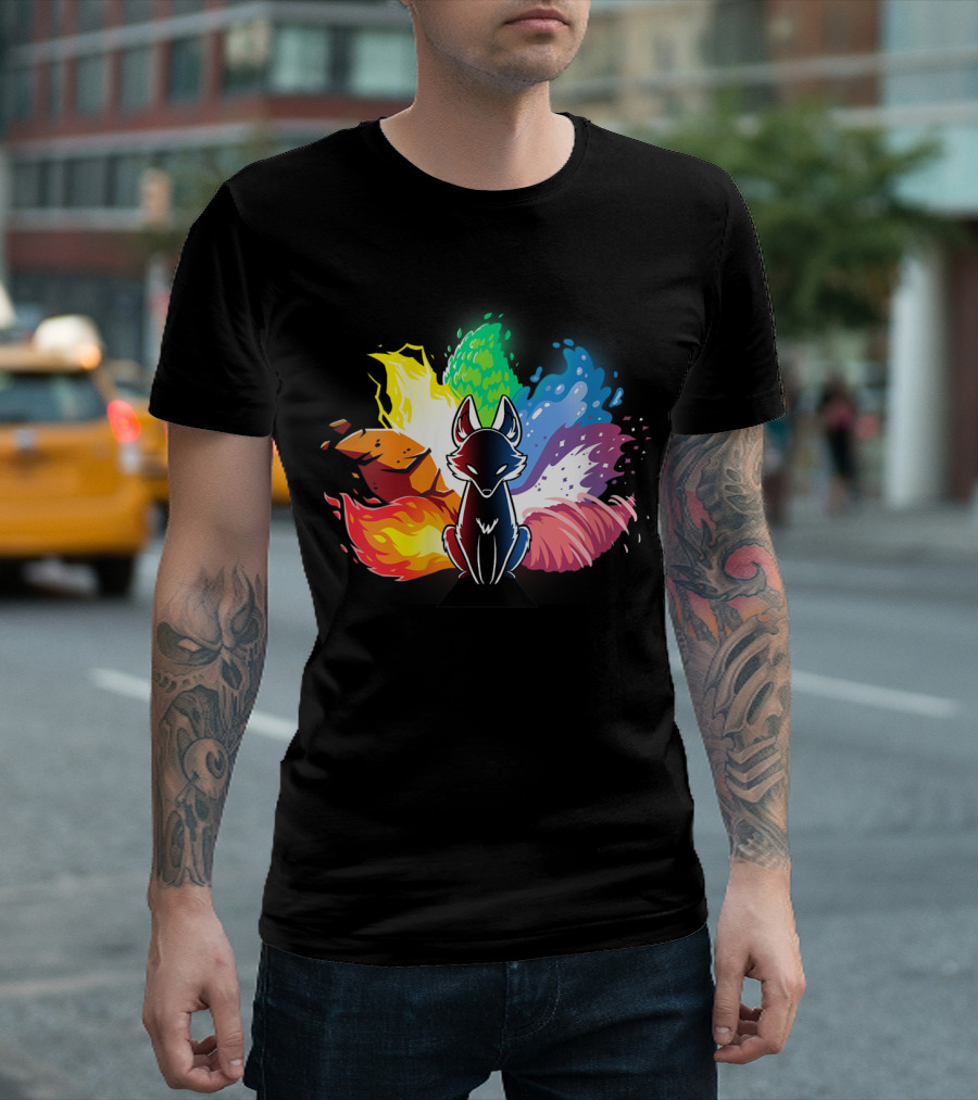 Elemental Kitsune With Vibrant Elemental Forces Kawaii T-Shirt