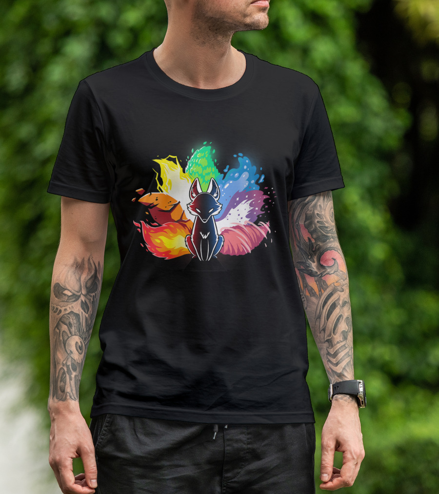 Elemental Kitsune With Vibrant Elemental Forces Kawaii T-Shirt