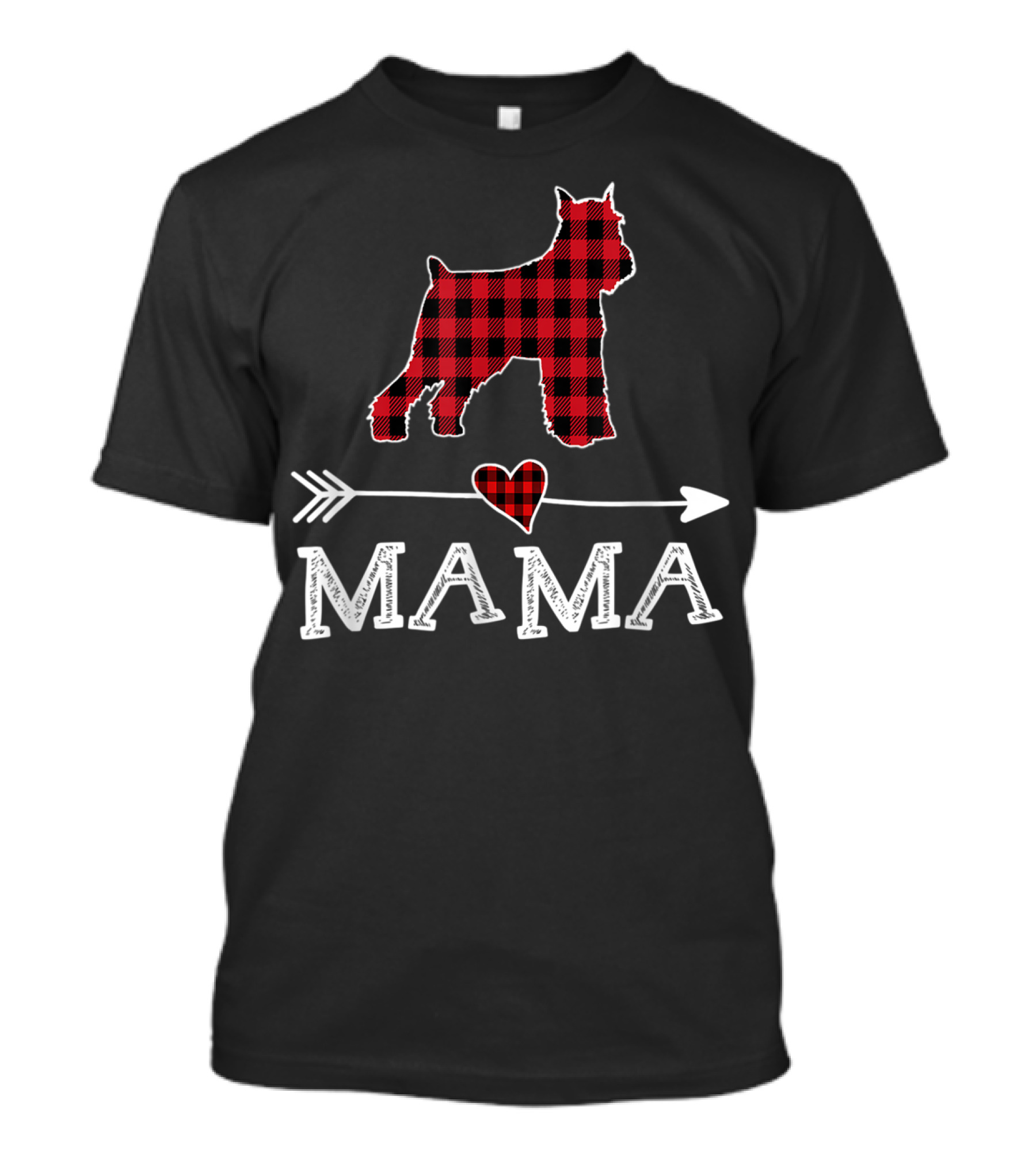 Red Plaid Standard Schnauzer Dog Mama Arrow Heart T-Shirt