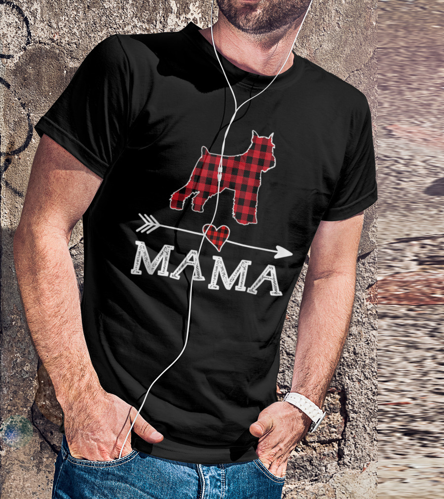 Red Plaid Standard Schnauzer Dog Mama Arrow Heart T-Shirt