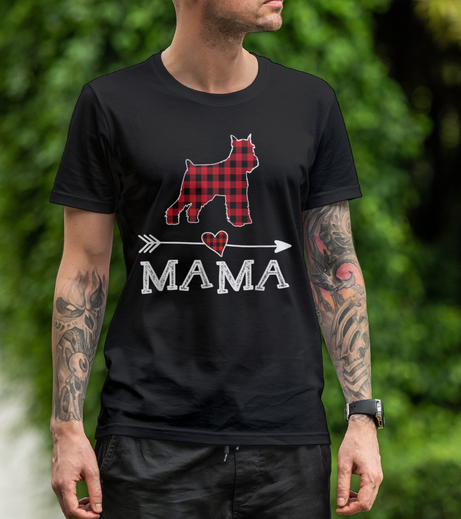 Red Plaid Standard Schnauzer Dog Mama Arrow Heart T-Shirt