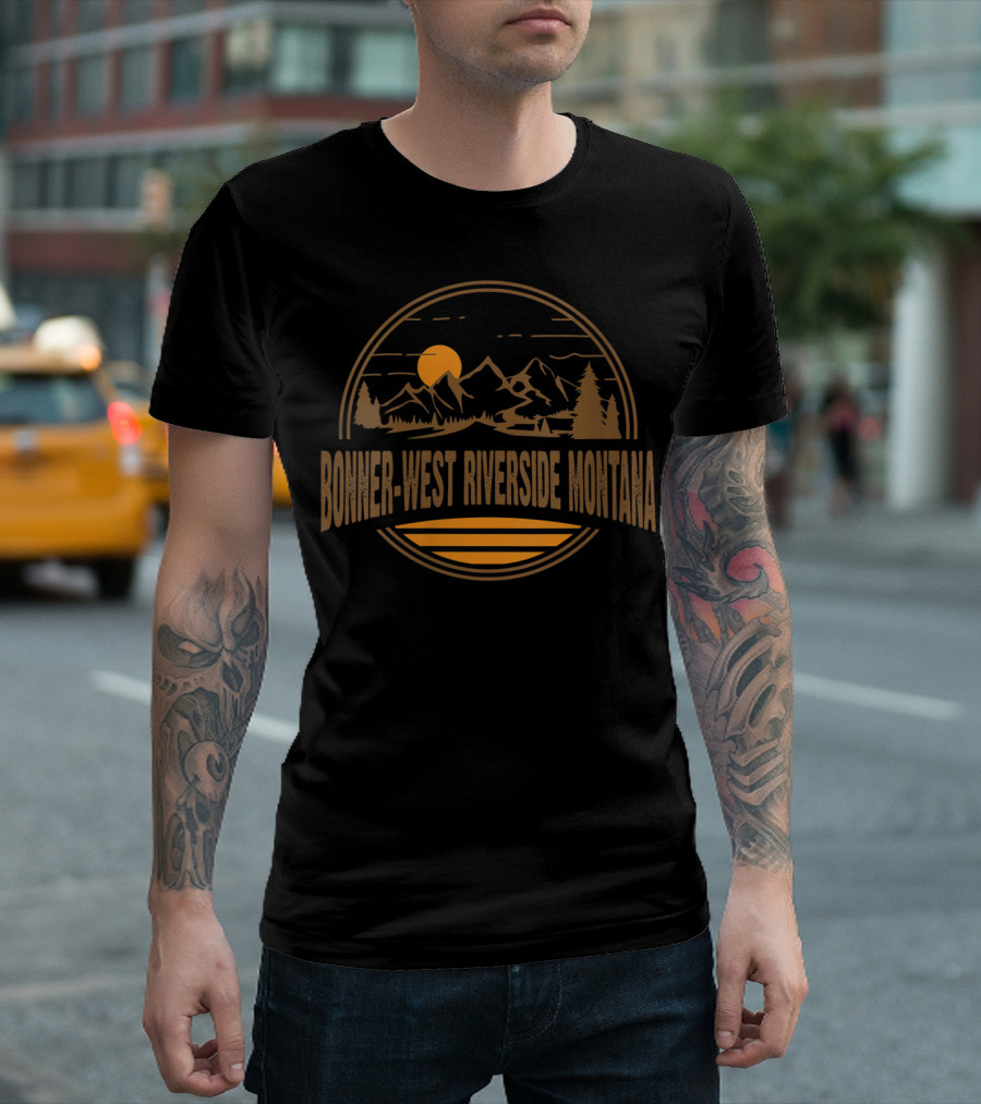 Bonner-West Riverside Montana Vintage Mountain Sunset Scene T-Shirt