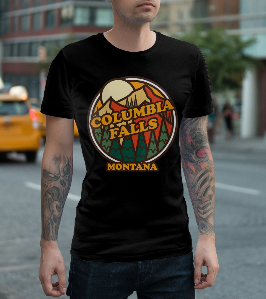 Columbia Falls Montana Vintage Mountain Scene T-Shirt