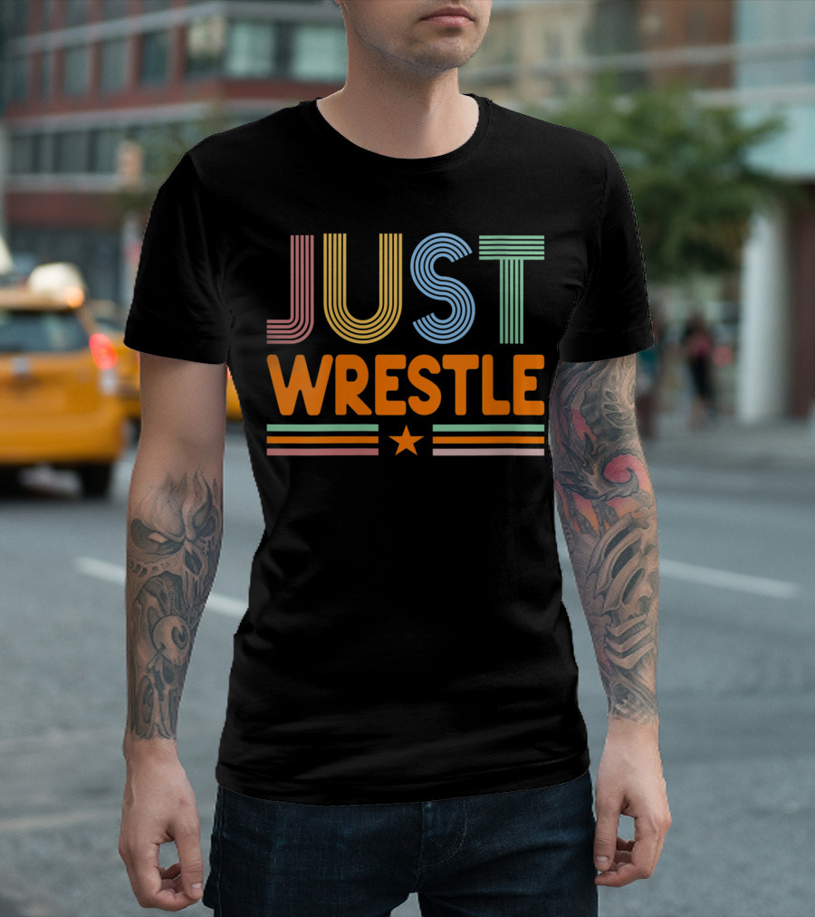 Vintage Just Wrestle Stripes Star Retro Wrestling T-Shirt