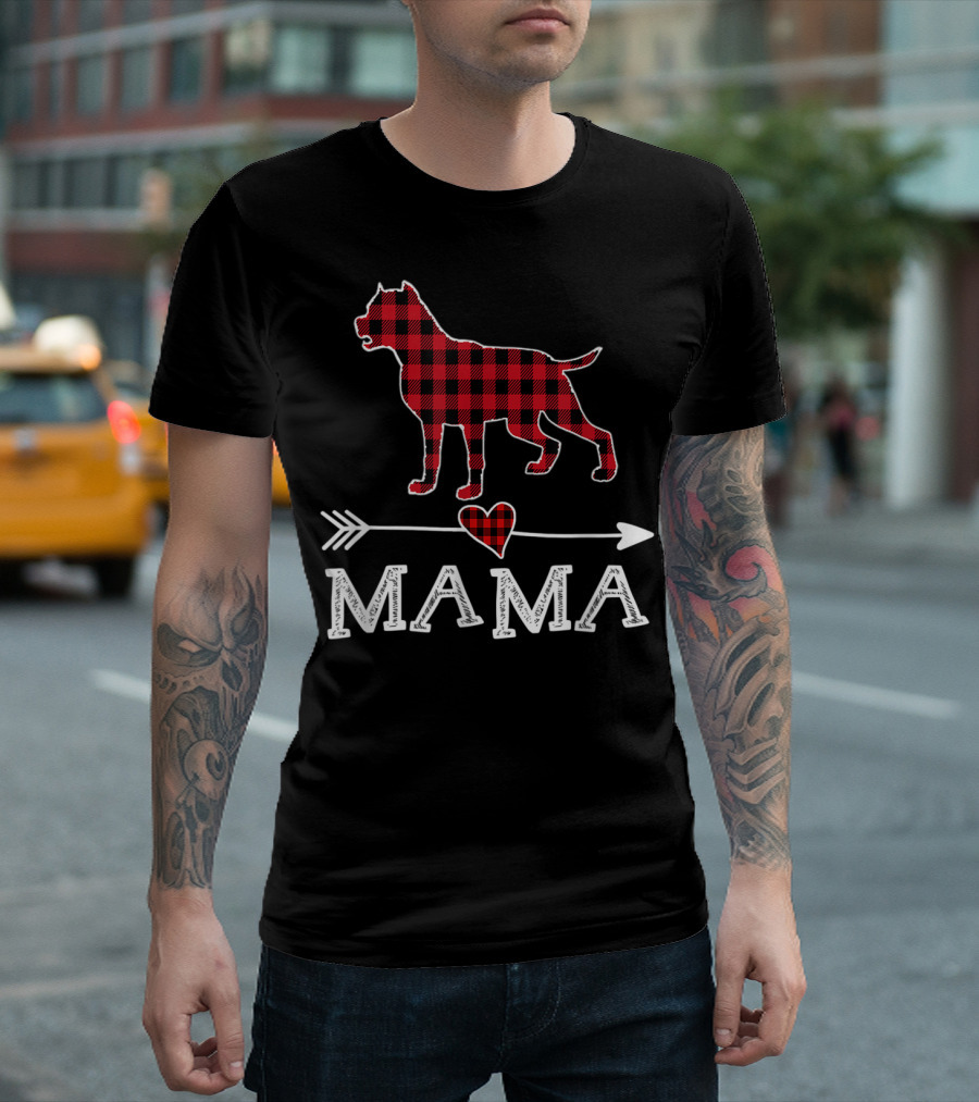 Red Plaid Dog Heart Arrow Mama T-Shirt
