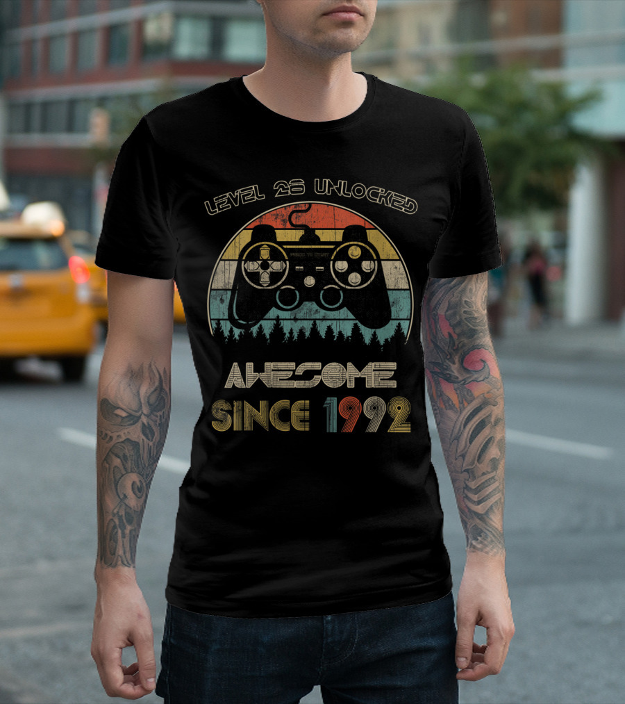 Level 28 Unlocked Awesome Since 1992 Vintage Video Gamers T-Shirt