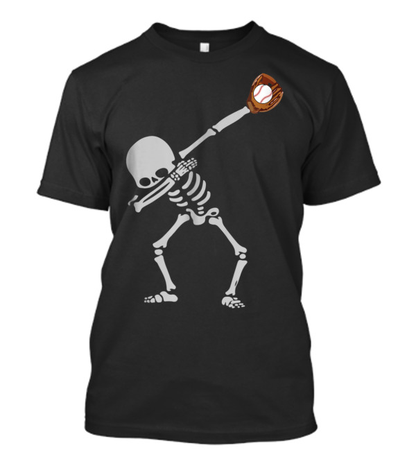 Dabbing Skeleton Catching Baseball Halloween T-Shirt