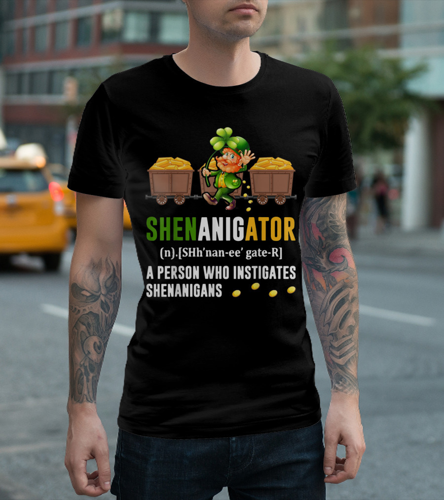 Shenanigator Leprechaun Gold Coins St. Patrick's Day Definition Fun T-Shirt