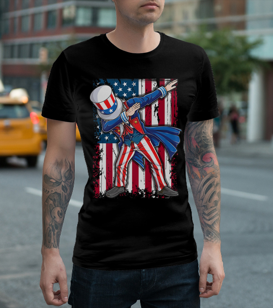 Dabbing Uncle Sam 4th of July American Flag Men T-Shirt