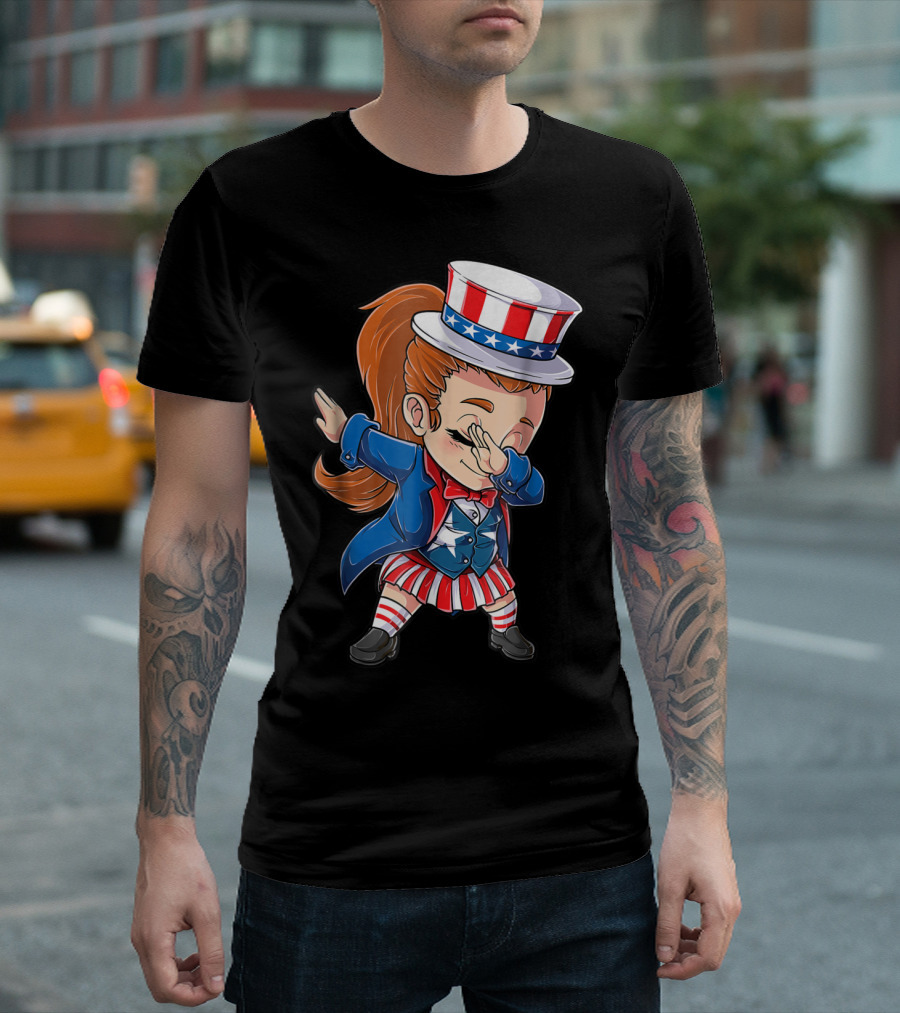 Uncle Sam Girl Dabbing 4th Of July Independence Day Girls T-Shirt
