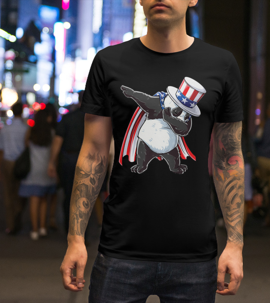 Dabbing Uncle Sam Panda Fourth Of July Red White And Blue Cape T-Shirt