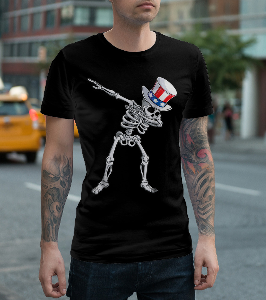 Dabbing Uncle Sam Skeleton Patriotic 4th Of July T-Shirt