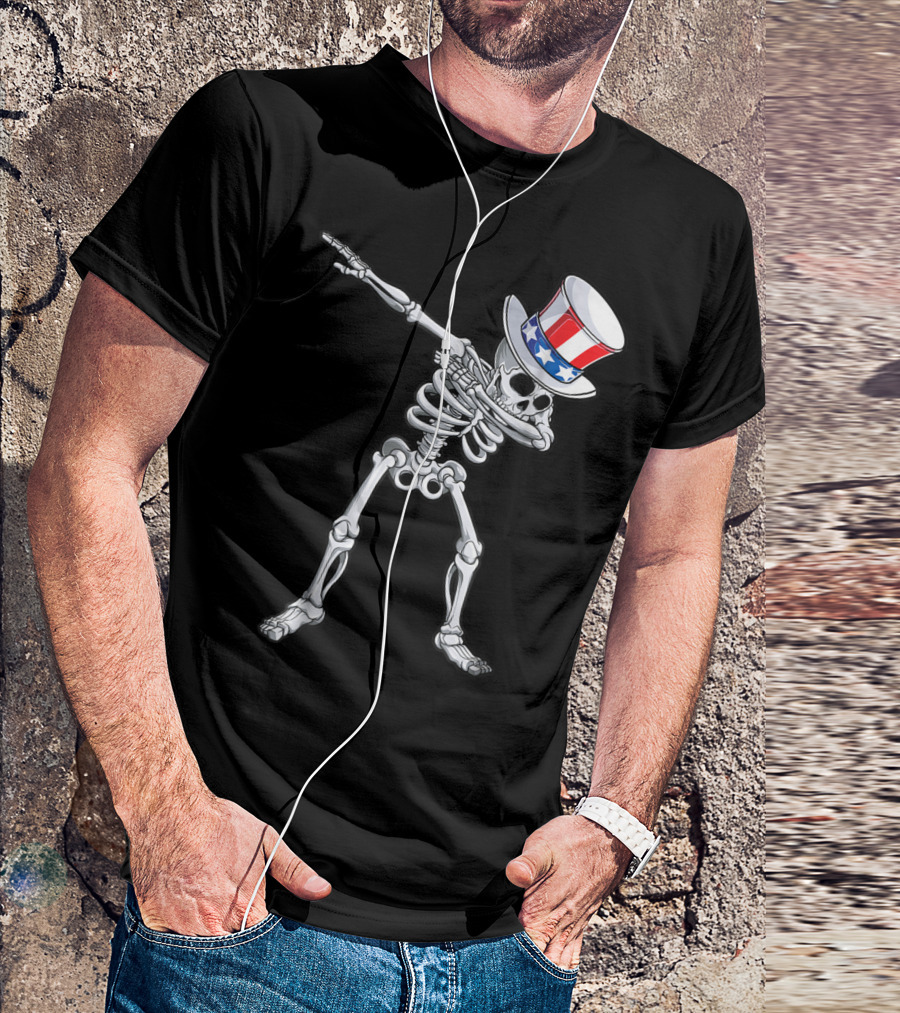 Dabbing Uncle Sam Skeleton Patriotic 4th Of July T-Shirt