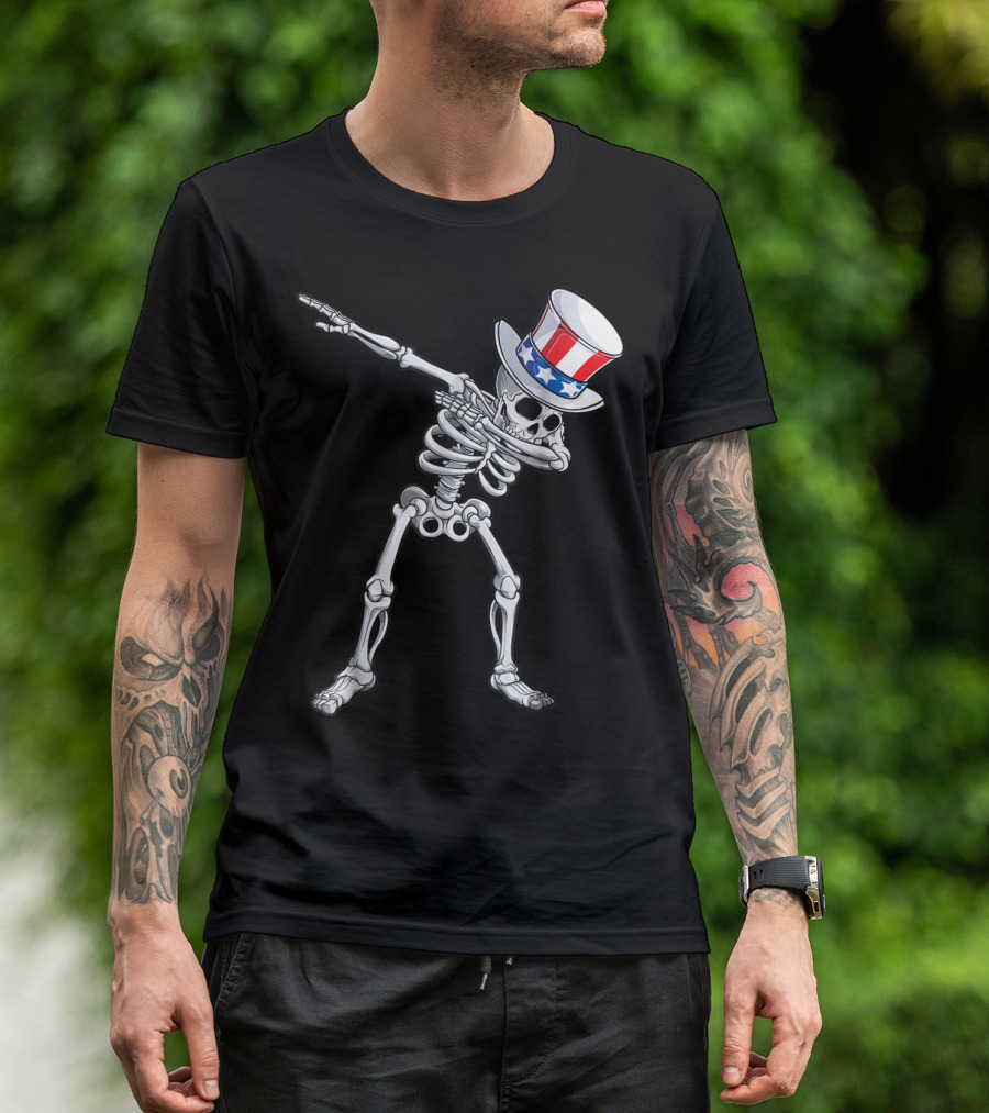 Dabbing Uncle Sam Skeleton Patriotic 4th Of July T-Shirt
