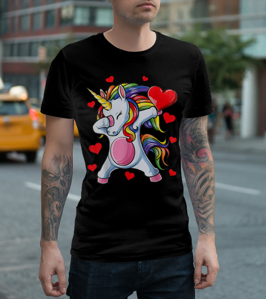 Valentines Day Dabbing Unicorn with Heart Girls T-Shirt