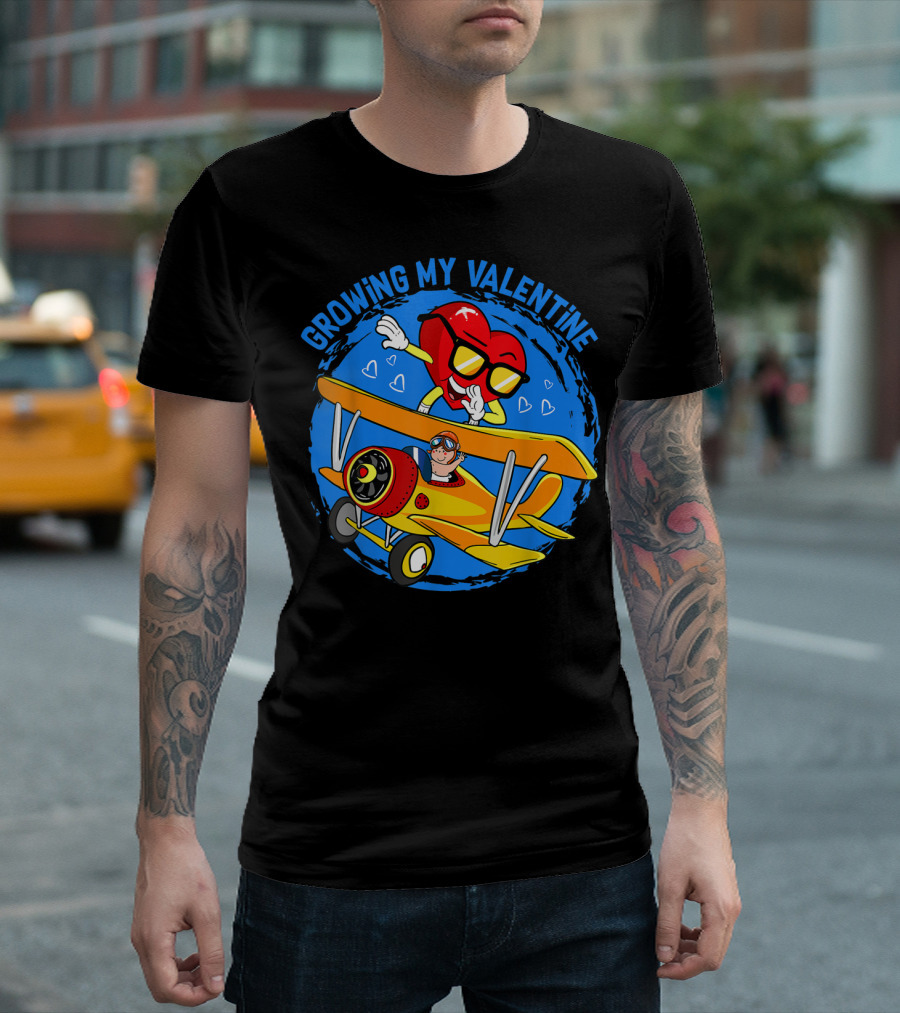 Growing My Valentine Heart Airplane Dabbing Valentine's T-Shirt