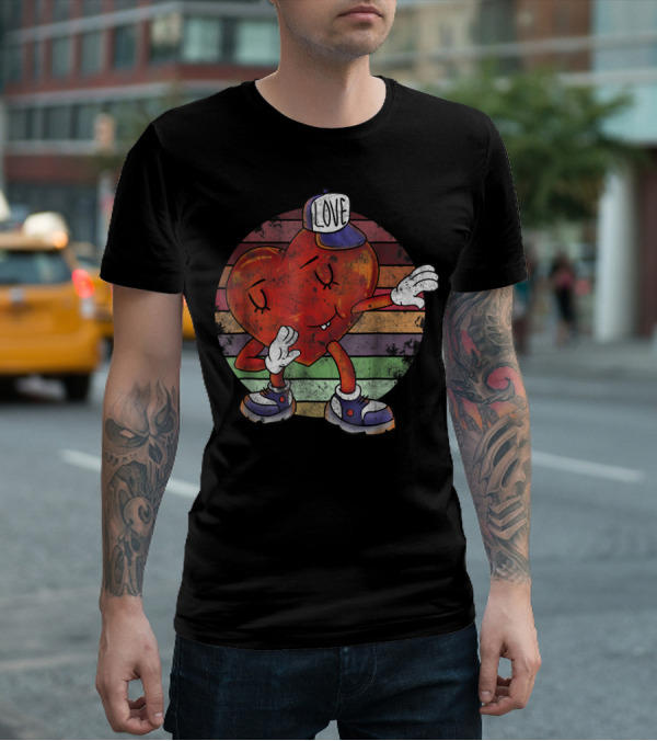 Love Heart Dabbing Vintage Valentines Day With Cap T-Shirt