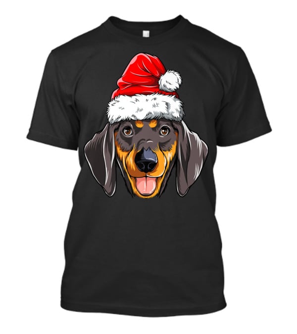 Dachshund Santa Christmas Kids Xmas Holiday Dog Cute Pup Festive Hat T-Shirt