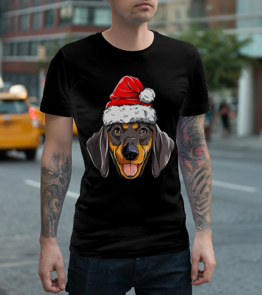 Dachshund Santa Christmas Kids Xmas Holiday Dog Cute Pup Festive Hat T-Shirt
