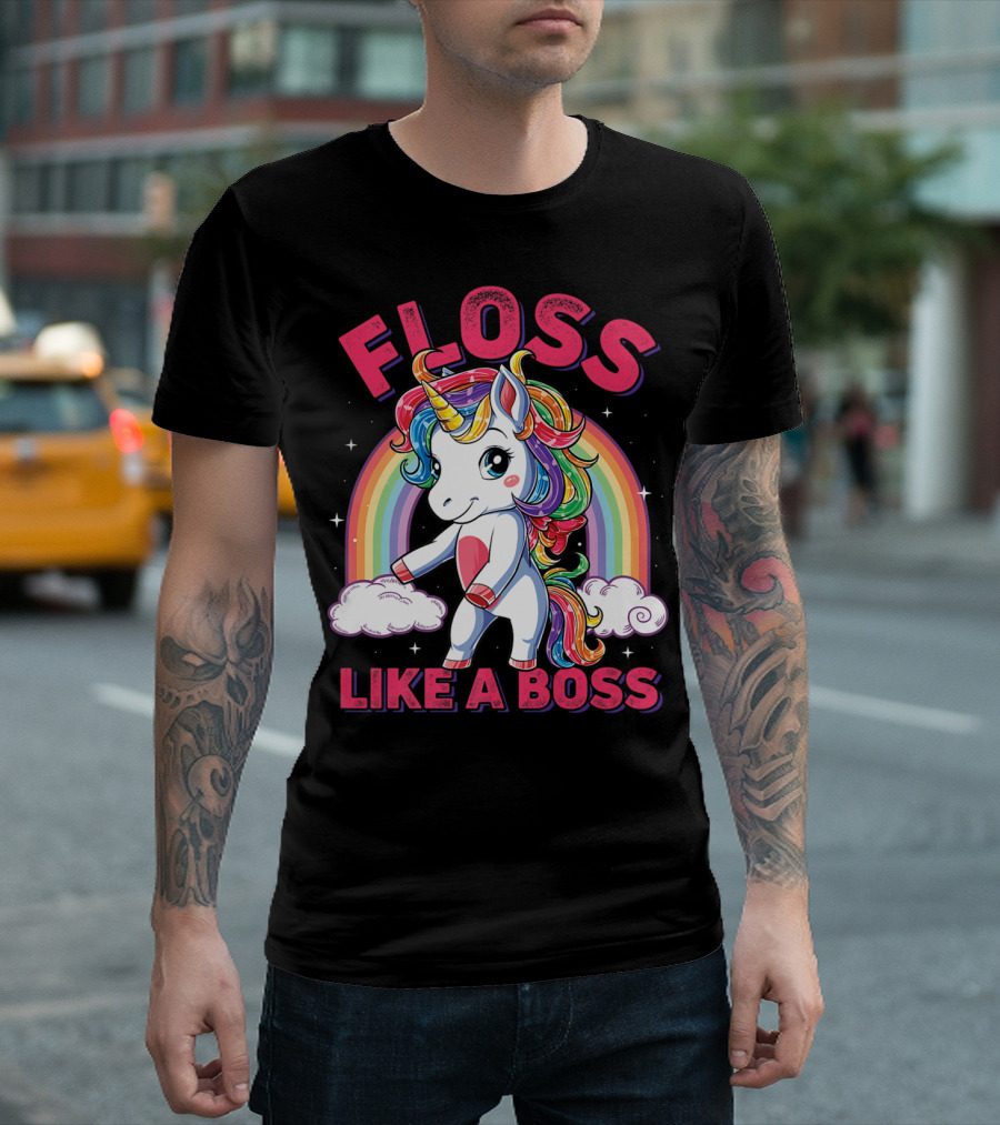 Floss Like A Boss Rainbow Unicorn Girls Squad T-Shirt
