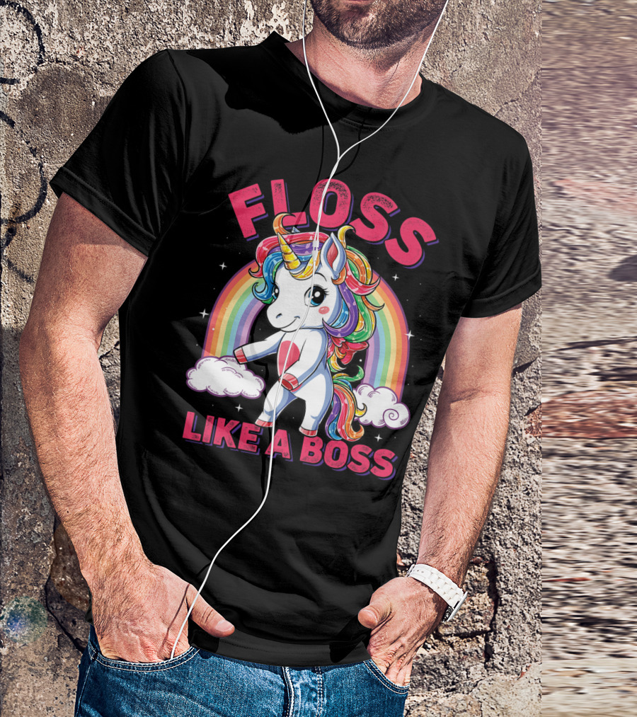 Floss Like A Boss Rainbow Unicorn Girls Squad T-Shirt