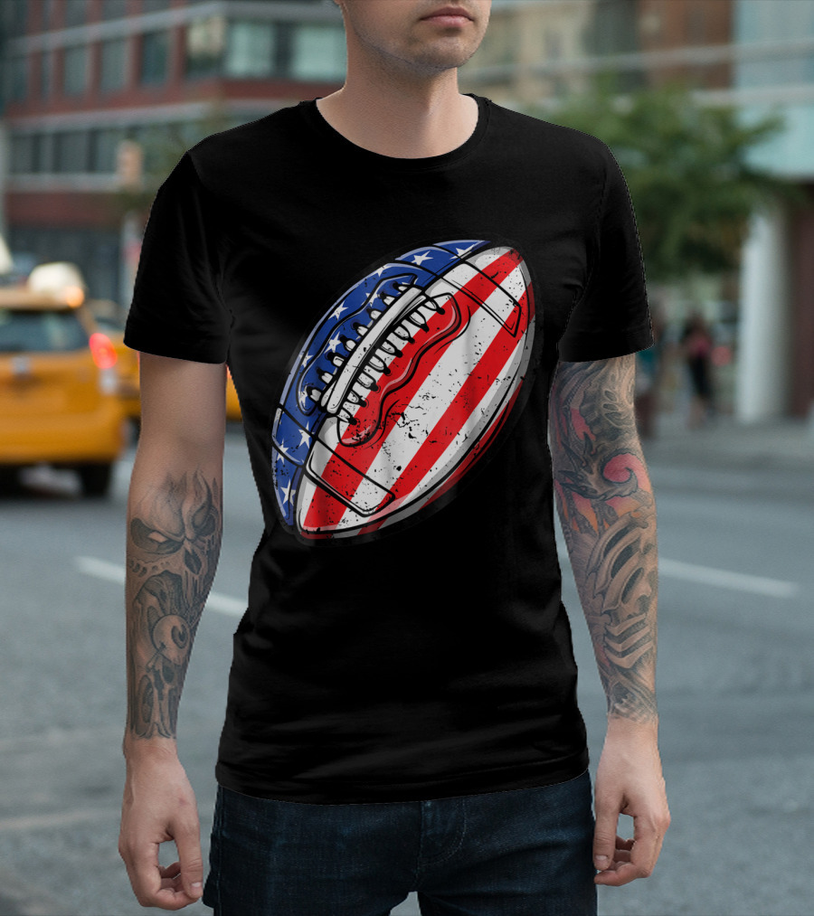 American Flag Football Fourth of July T-Shirt