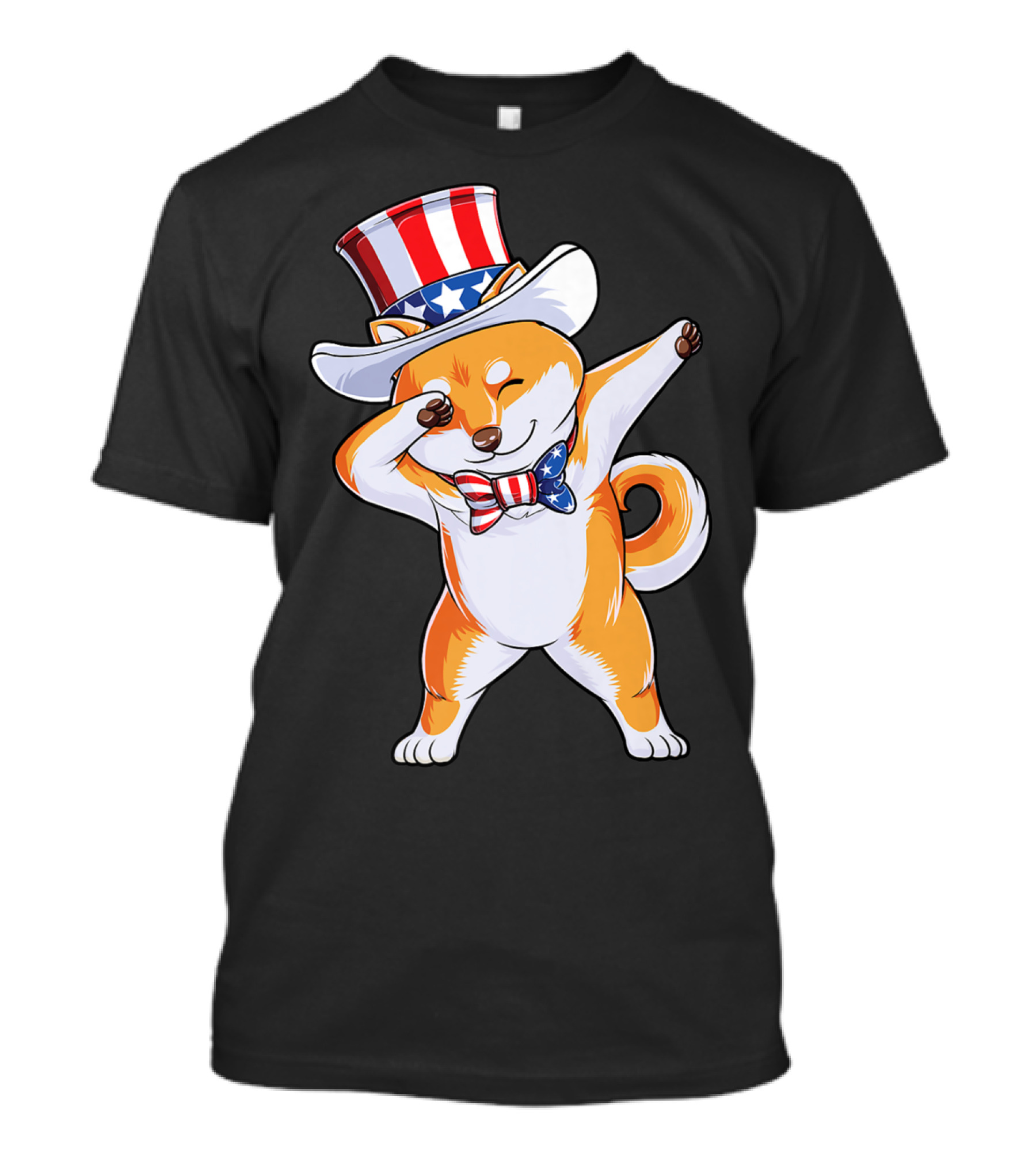 Dabbing Shiba Inu Uncle Sam Hat Bow Tie American Flag 4th Of July T-Shirt