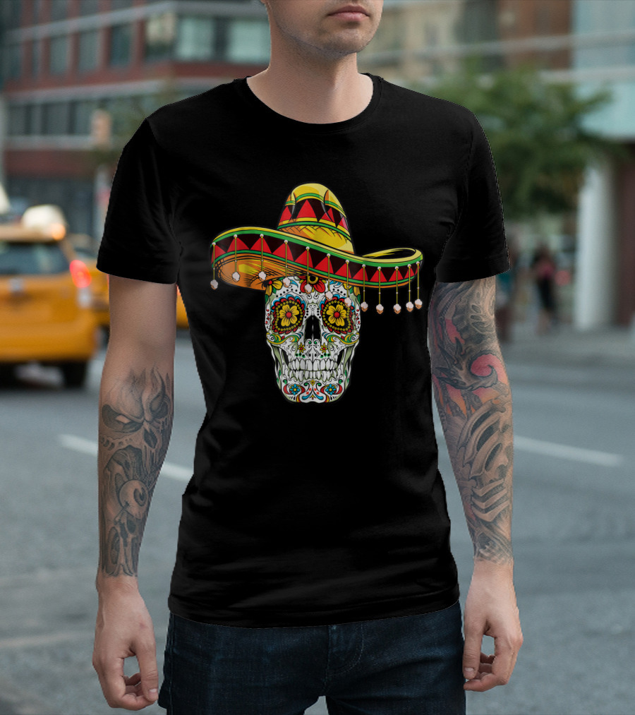 Day Of The Dead Sugar Skull Sombrero Cinco De Mayo T-Shirt
