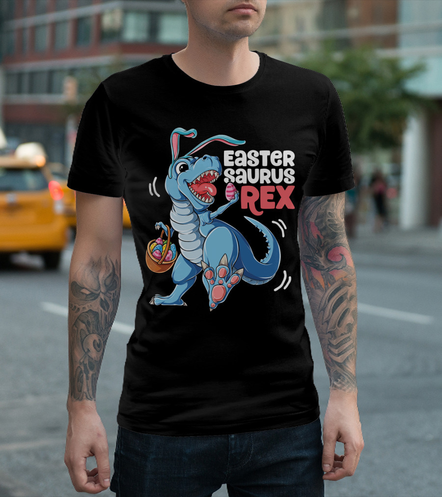 Easter Saurus Rex Bunny Dinosaur With Eggs T-Shirt