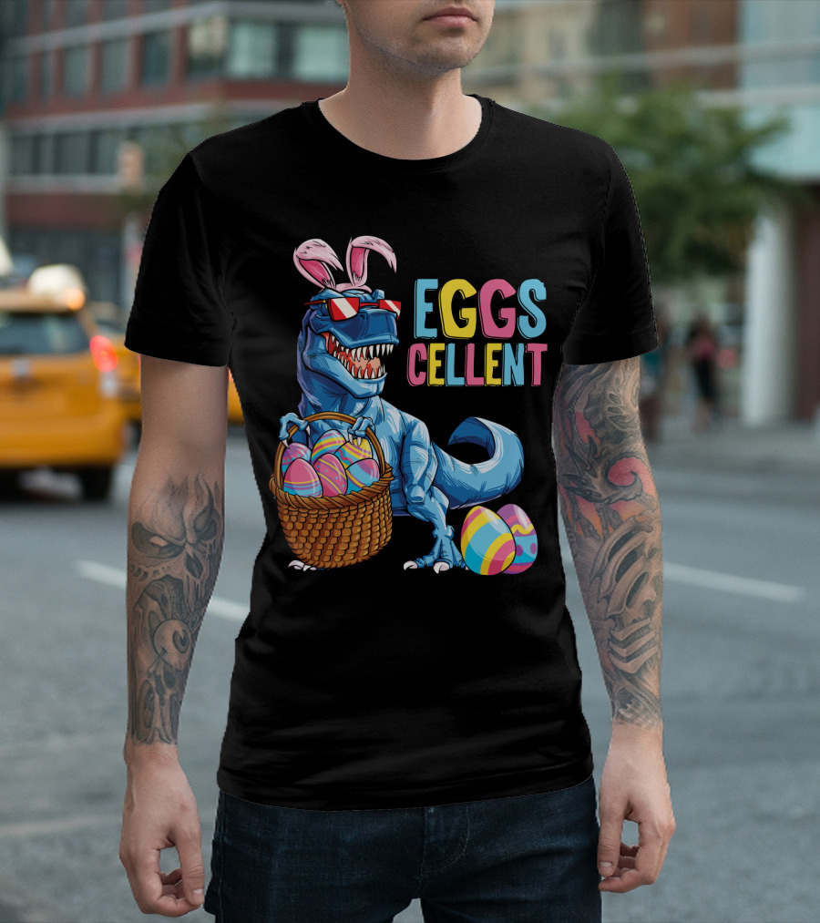 Easter Bunny Dinosaur Rex EGGScellent Basket of Eggs T-Shirt
