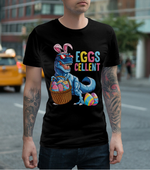 Easter Bunny Dinosaur Rex EGGScellent Basket Of Eggs T-Shirt