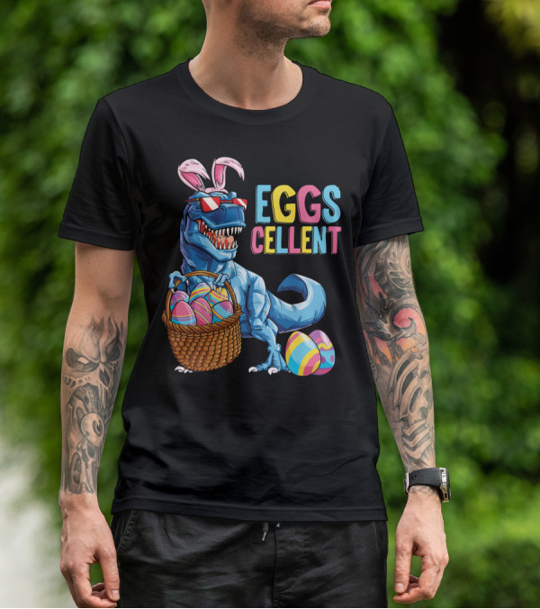 Easter Bunny Dinosaur Rex EGGScellent Basket Of Eggs T-Shirt