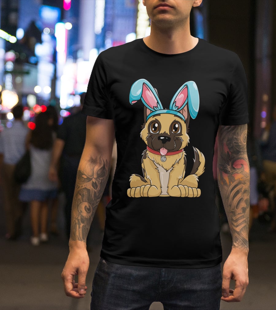 Easter Bunny Ears Cute German Shepherd Puppy Boys Girl T-Shirt
