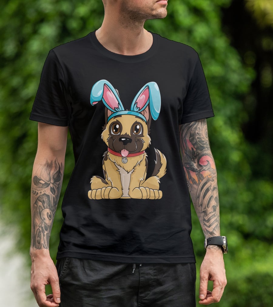 Easter Bunny Ears Cute German Shepherd Puppy Boys Girl T-Shirt