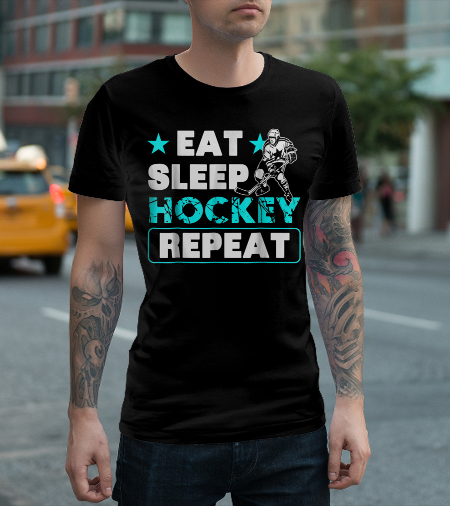 Eat Sleep Hockey Repeat Hockey Lovers Star Icon Skater T-Shirt