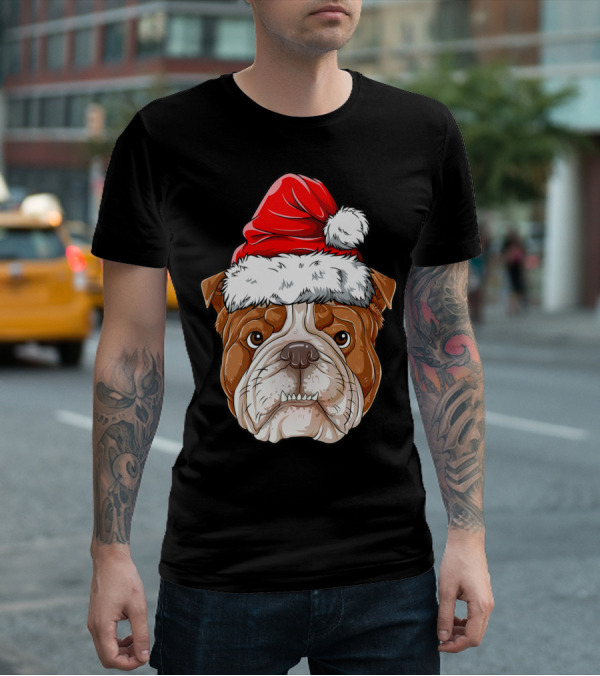 English Bulldog Santa Christmas Boys Kids GB Holiday Bulldog T-Shirt