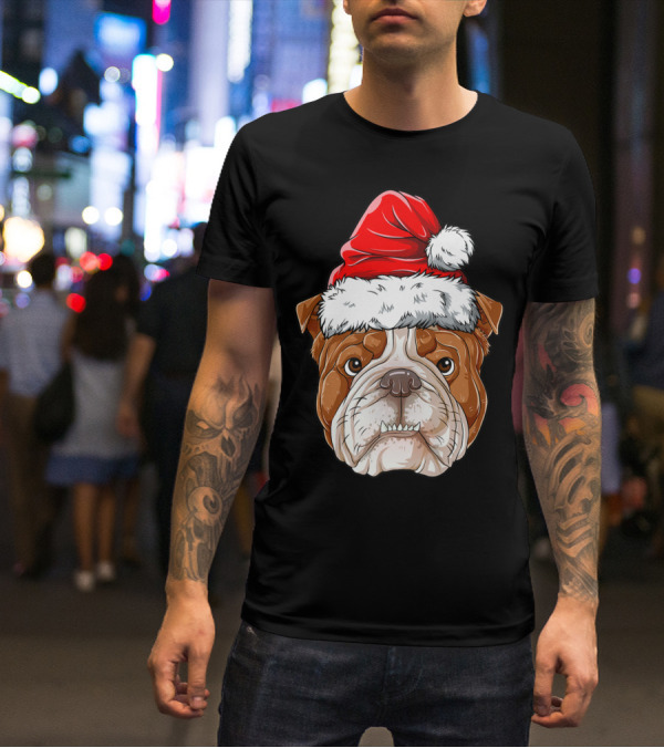 English Bulldog Santa Christmas Boys Kids GB Holiday Bulldog T-Shirt