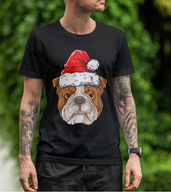 English Bulldog Santa Christmas Boys Kids GB Holiday Bulldog T-Shirt